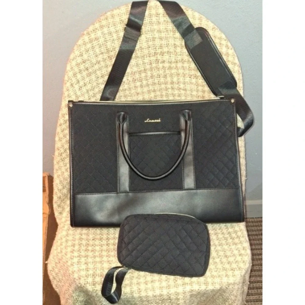 Lovevook Black Quilted Laptop Tote Bag Set Work Briefcase Travel Shoulder Bag
